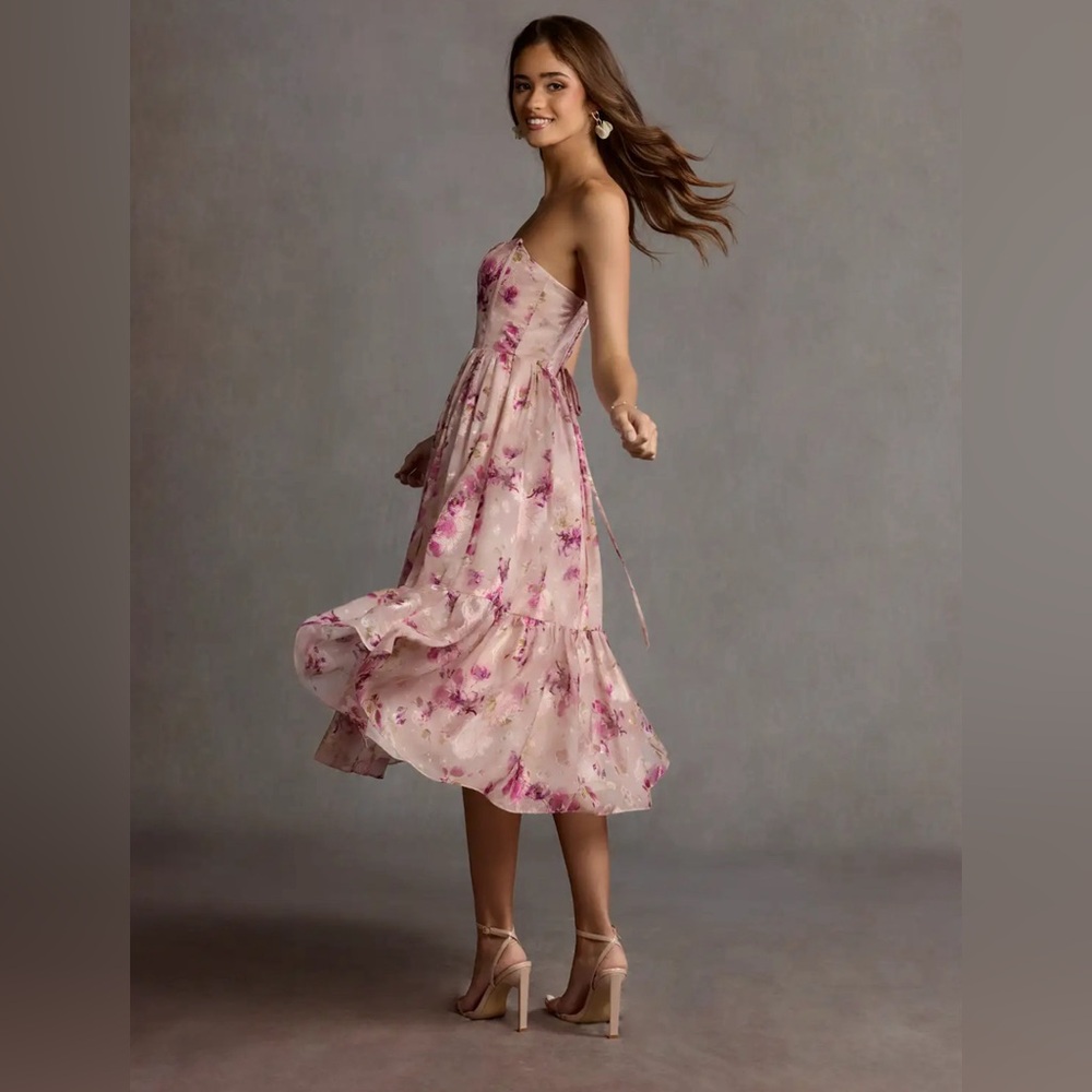 NWT! Azazie GIGI MAUVE FLORAL MIDI DRESS size 4